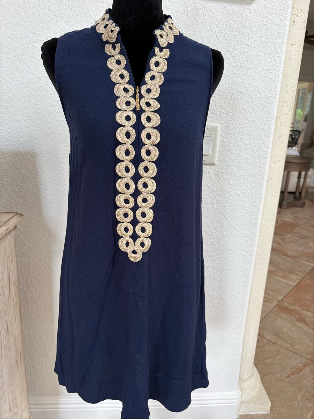 Lilly Pulitzer Navy Sleeveless Shift Dress with Gold Trim